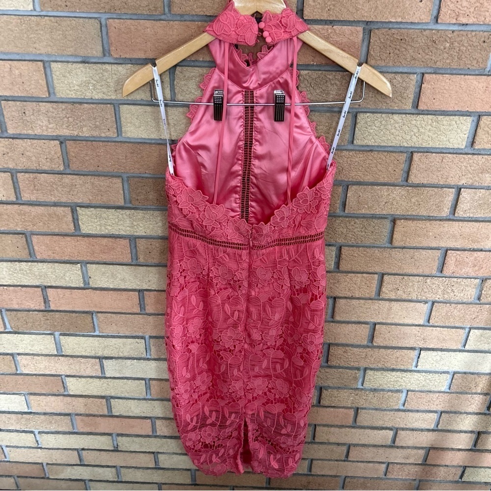 Bardot Noni Floral Lace Halter Neck Knee Length Dress Coral Size US 4/XS RTR - Picture 4 of 8